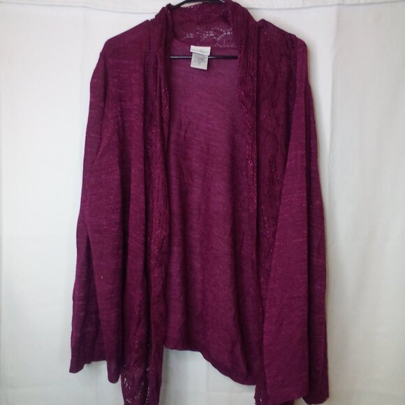 Jaclyn Smith Cardigan 3X Long Sleeve Open Front Lightweight Crochet Lace Purple - Picture 1 of 16